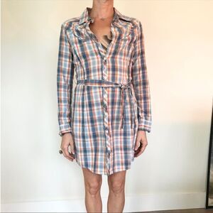 Lux Plaid Button Down Western Dress W/ Matching Tie Belt. Size Medium